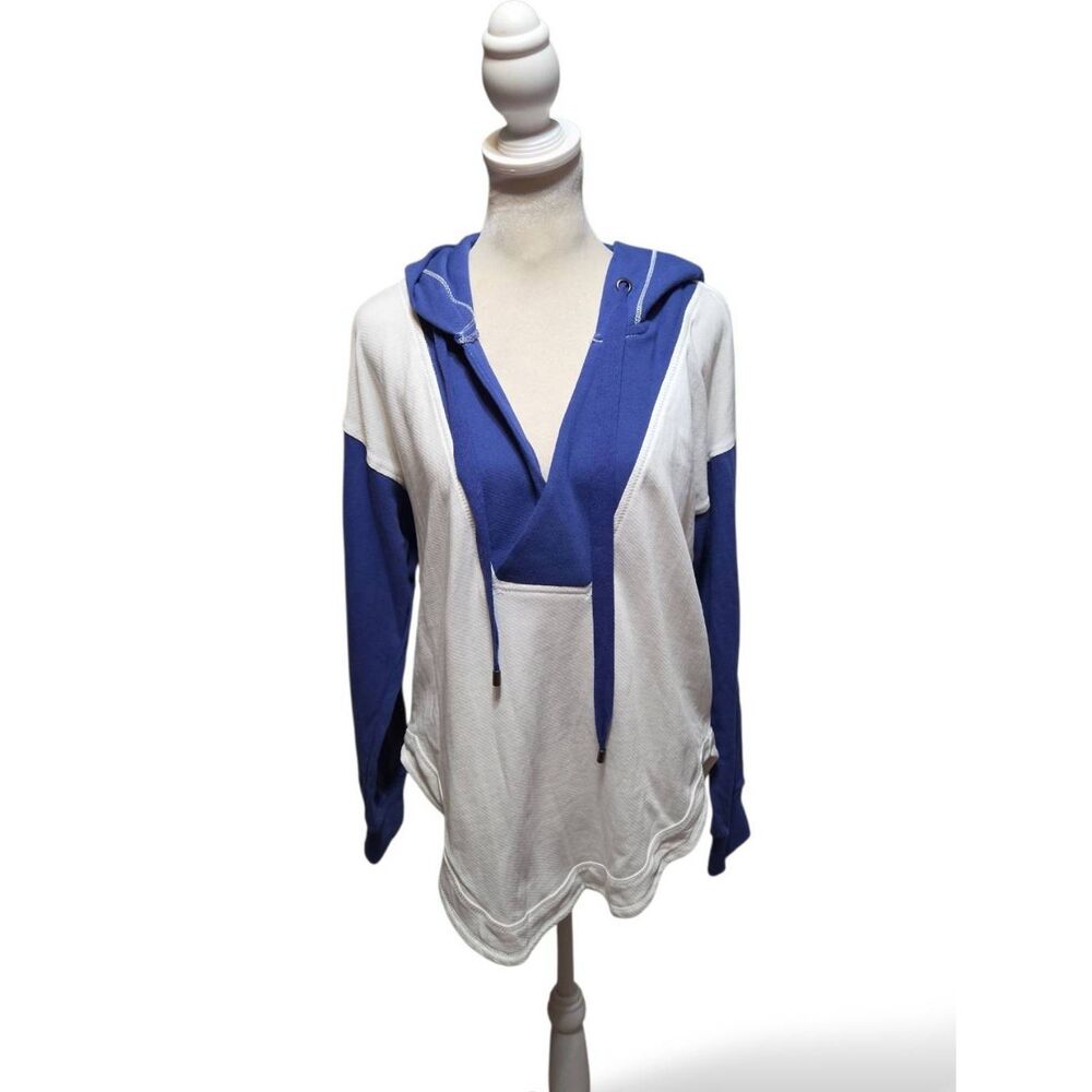 ​NWT Pilcro Anthropologie Colorblock Hoodie Top XS Blue White Boho
